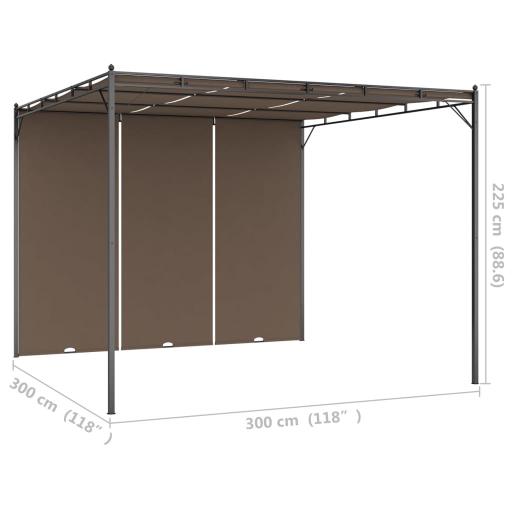 vidaXL Garden Gazebo with Side Curtain 3x3x2.25 m Taupe - 3 x 3 x 2.25 m