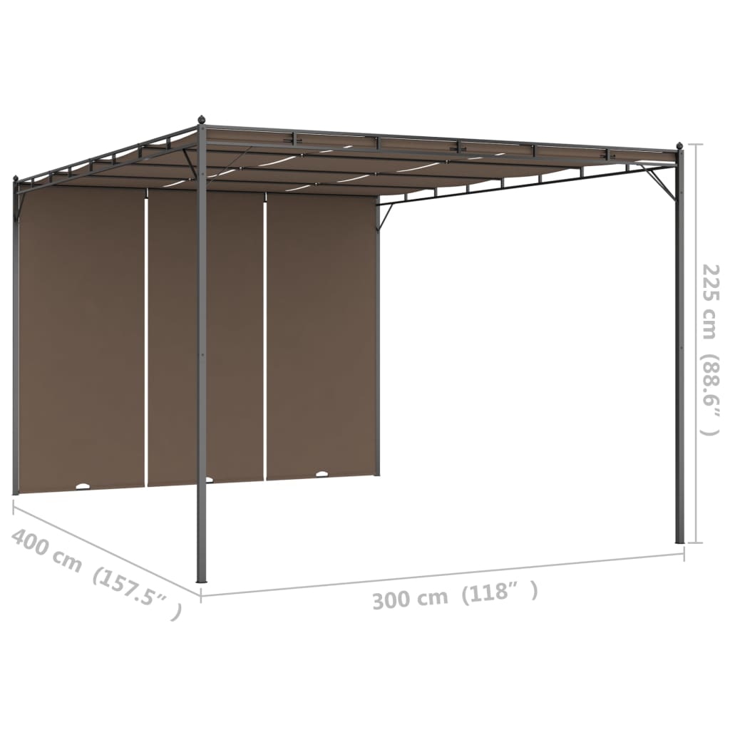 vidaXL Garden Gazebo with Side Curtain 4x3x2.25 m Taupe - 4 x 3 x 2.25 m