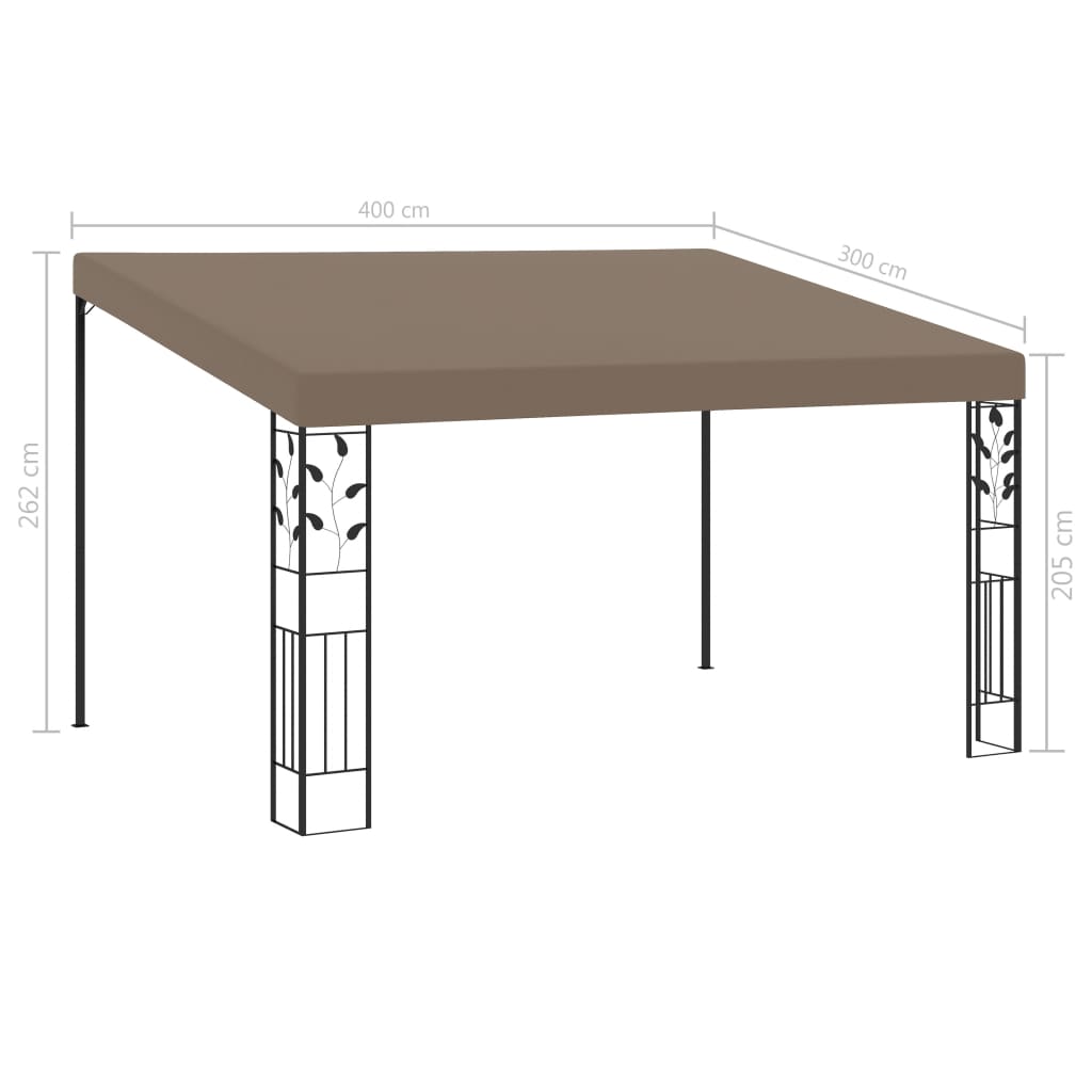 vidaXL Wall-mounted Gazebo 4x3x2.5 m Taupe - 4 x 3 x 2.5 m