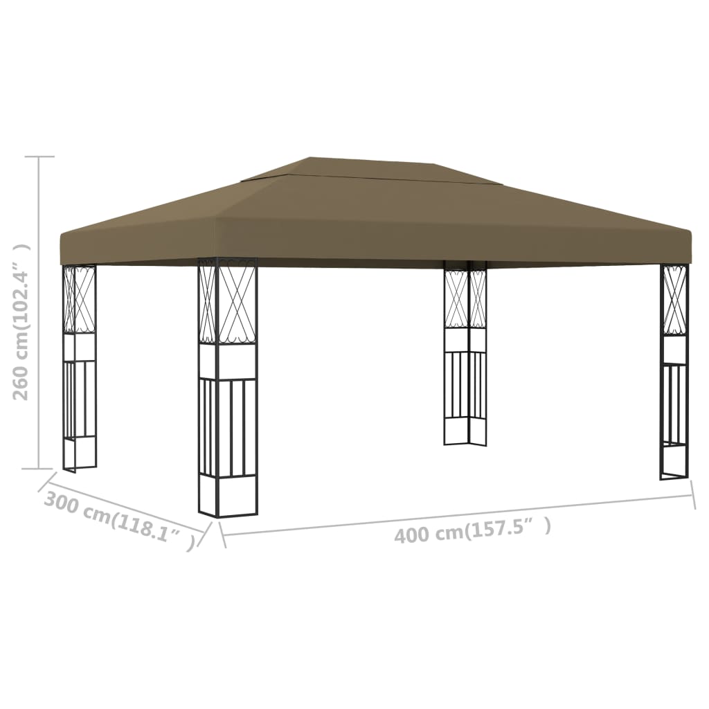 vidaXL Gazebo | Taupe | Fabric (100% polyester), steel | Large - 3 x 4 m