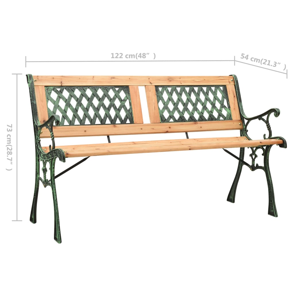 vidaXL Garden Bench 122 cm Cast Iron and Solid Firwood - Green