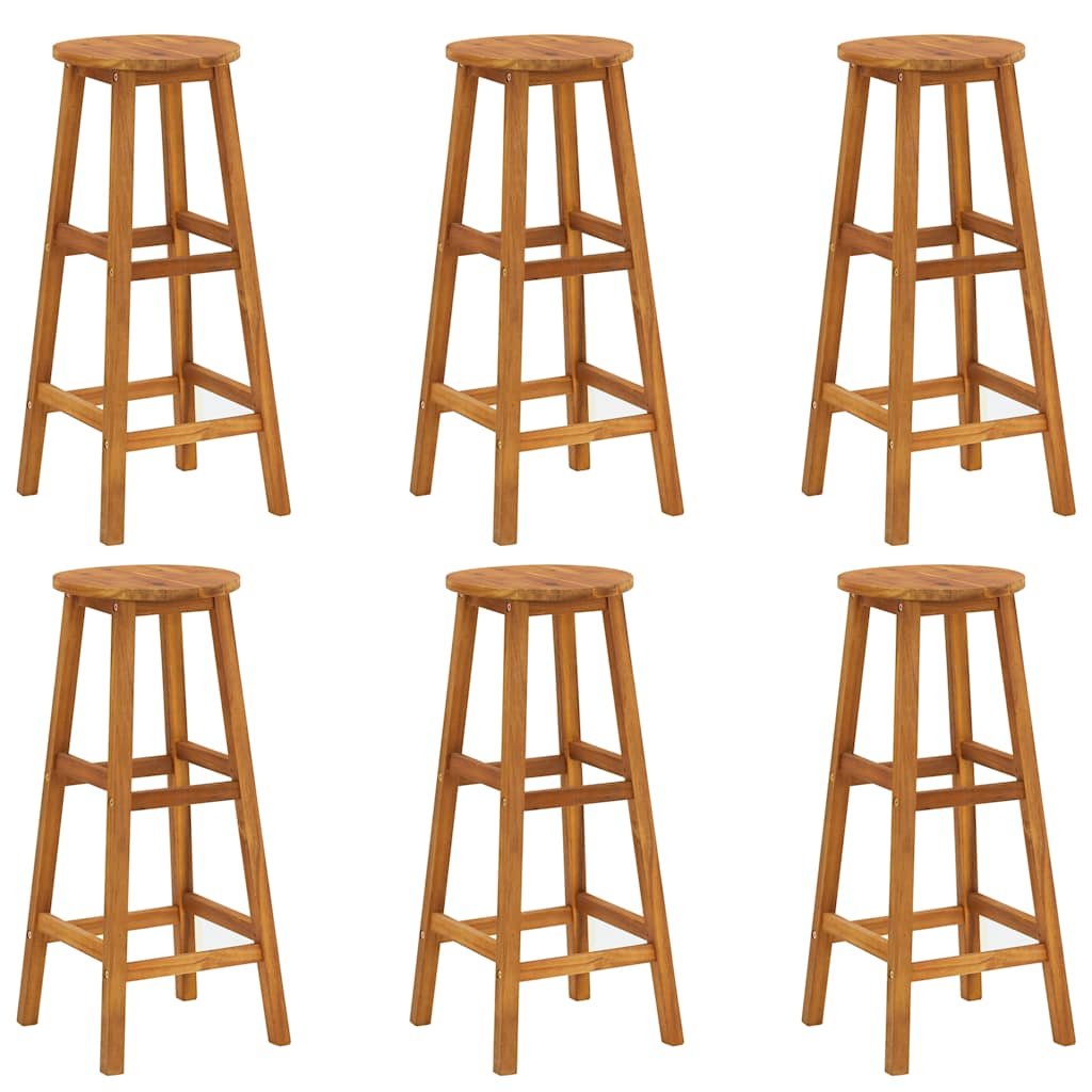 vidaXL Bar Stools 6 pcs Solid Acacia Wood - Brown - 34 x 34 x 76 cm
