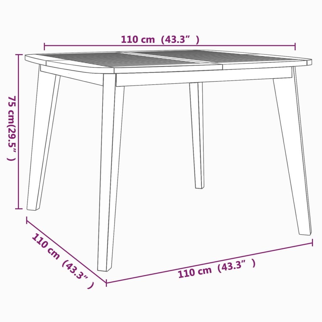vidaXL Garden Table 110x110x75 cm Solid Wood Acacia - Brown