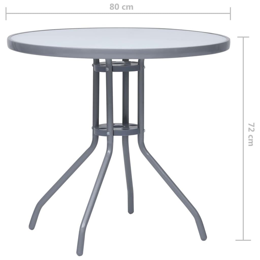 vidaXL Garden Table Light Grey 80 cm Steel and Glass - 80 x 72 cm