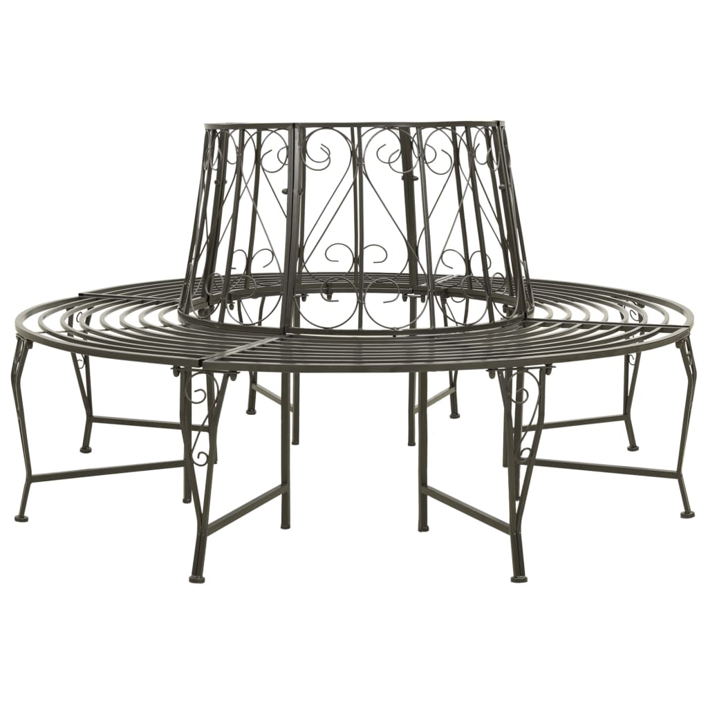 vidaXL Garden Tree Bench 160 cm Steel - Grey - Ø 160 x 89 cm