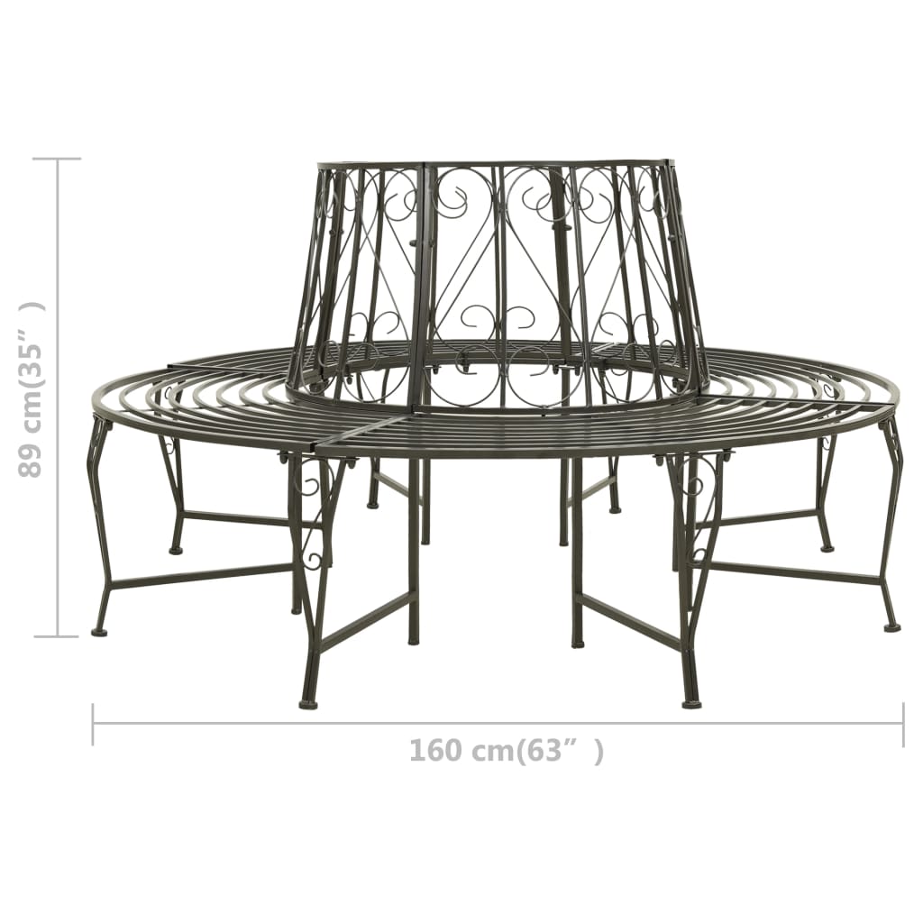 vidaXL Garden Tree Bench 160 cm Steel - Grey - Ø 160 x 89 cm