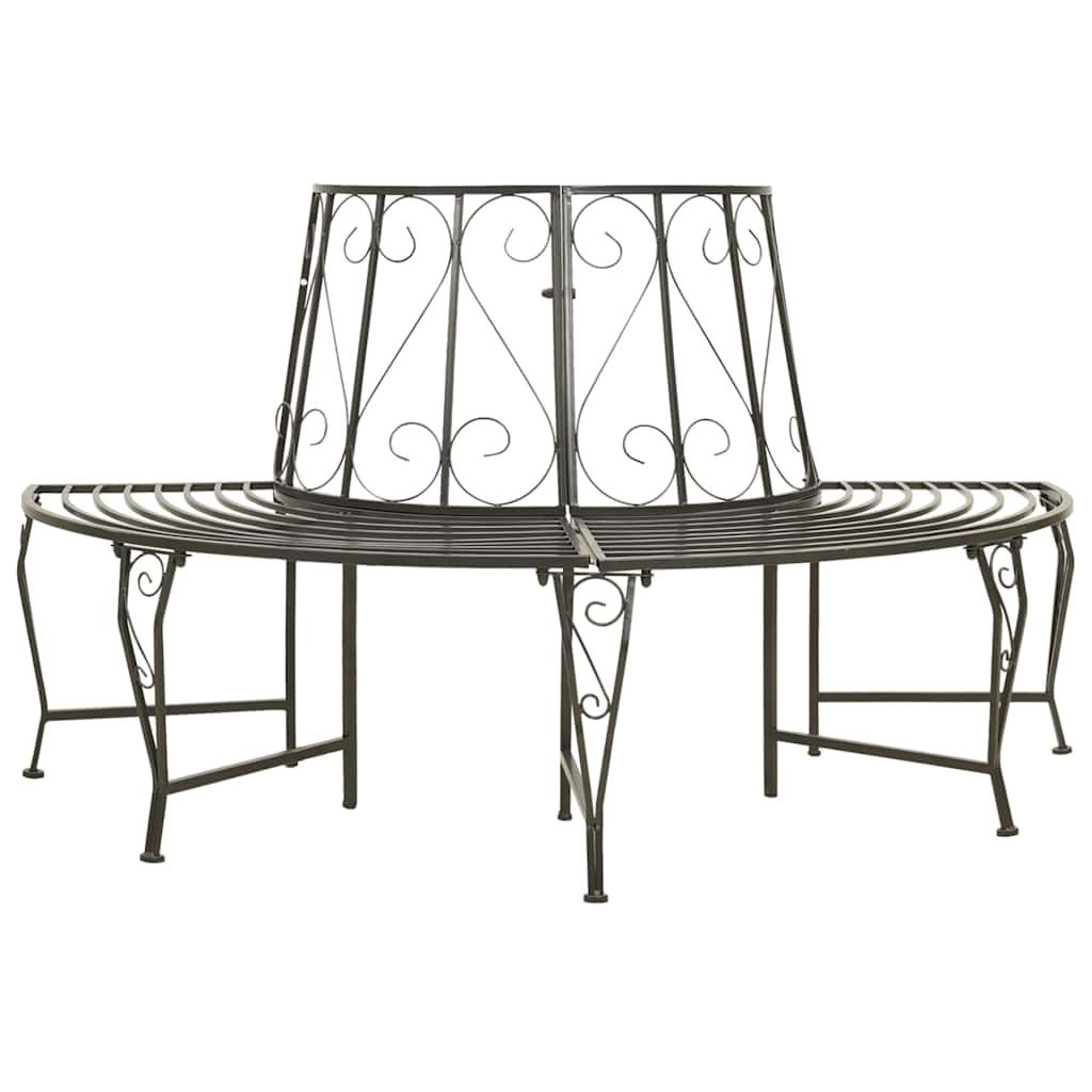 vidaXL Garden Half Round Tree Bench 160 cm Steel - Grey - Ø 160 x 89 cm