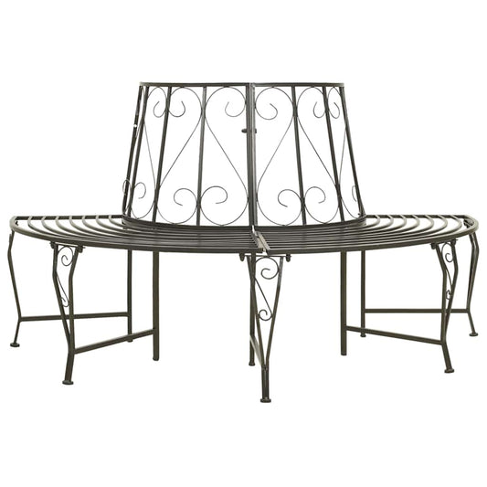 vidaXL Garden Half Round Tree Bench 160 cm Steel - Grey - Ø 160 x 89 cm