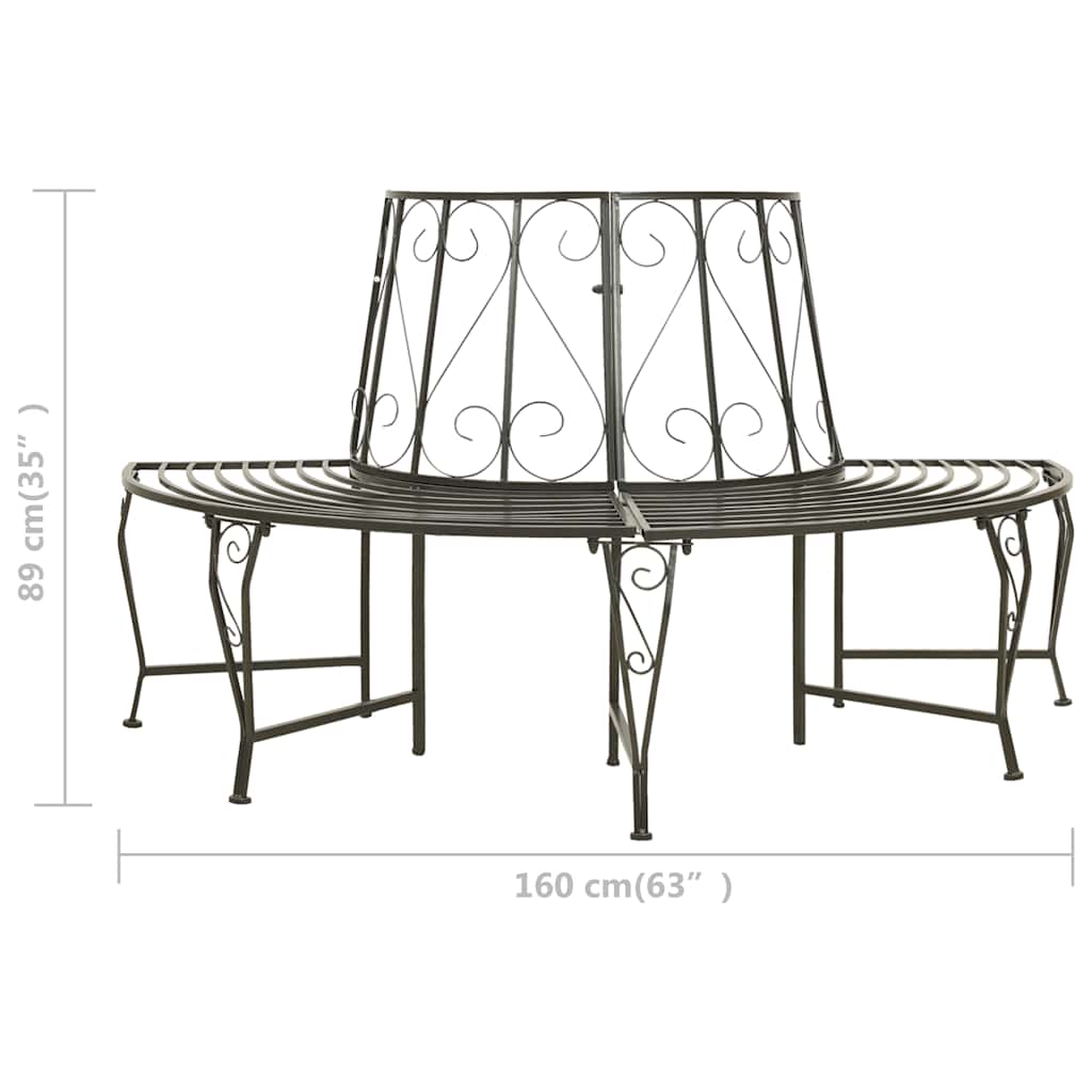 vidaXL Garden Half Round Tree Bench 160 cm Steel - Grey - Ø 160 x 89 cm