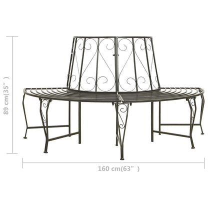 vidaXL Garden Half Round Tree Bench 160 cm Steel - Grey - Ø 160 x 89 cm