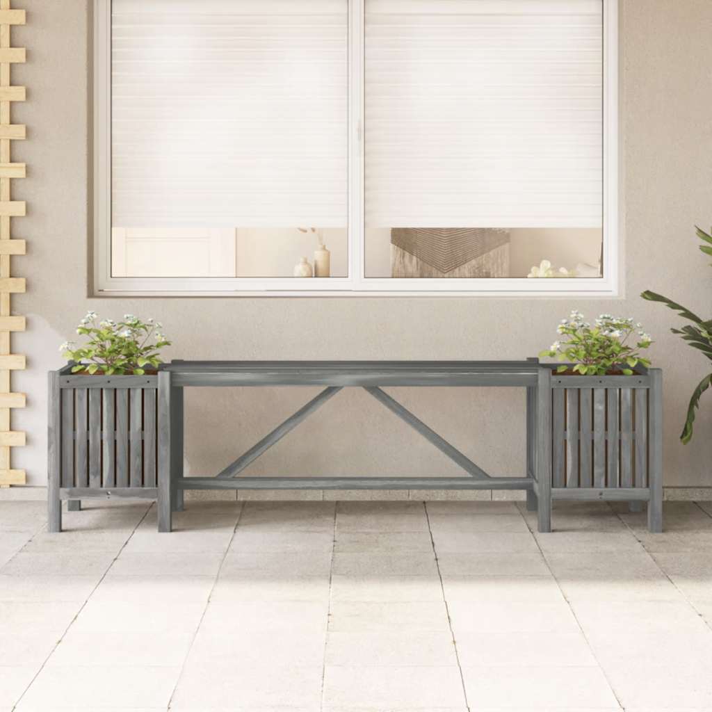 vidaXL Garden Bench | Grey | Solid acacia wood | 150 cm | Planters - 150 x 30 x 40 cm