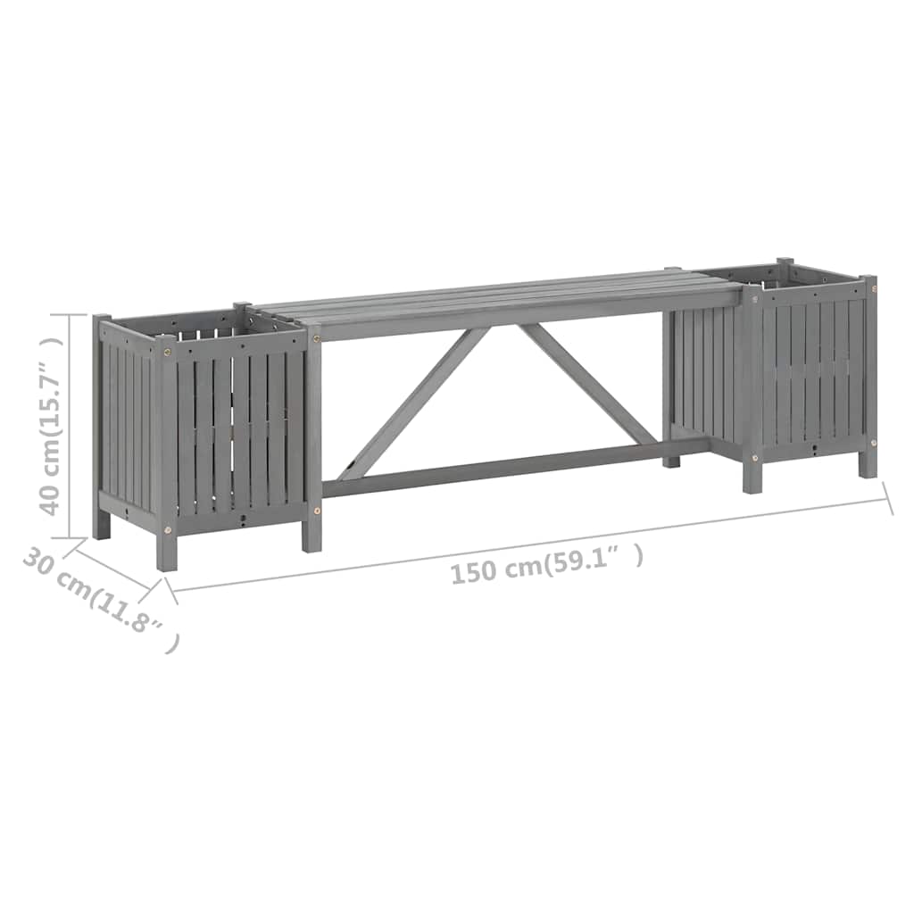 vidaXL Garden Bench | Grey | Solid acacia wood | 150 cm | Planters - 150 x 30 x 40 cm