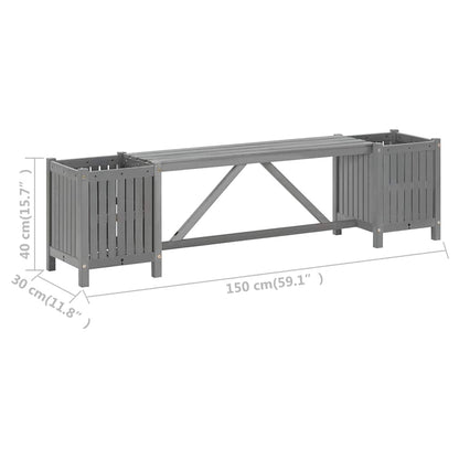 vidaXL Garden Bench | Grey | Solid acacia wood | 150 cm | Planters - 150 x 30 x 40 cm