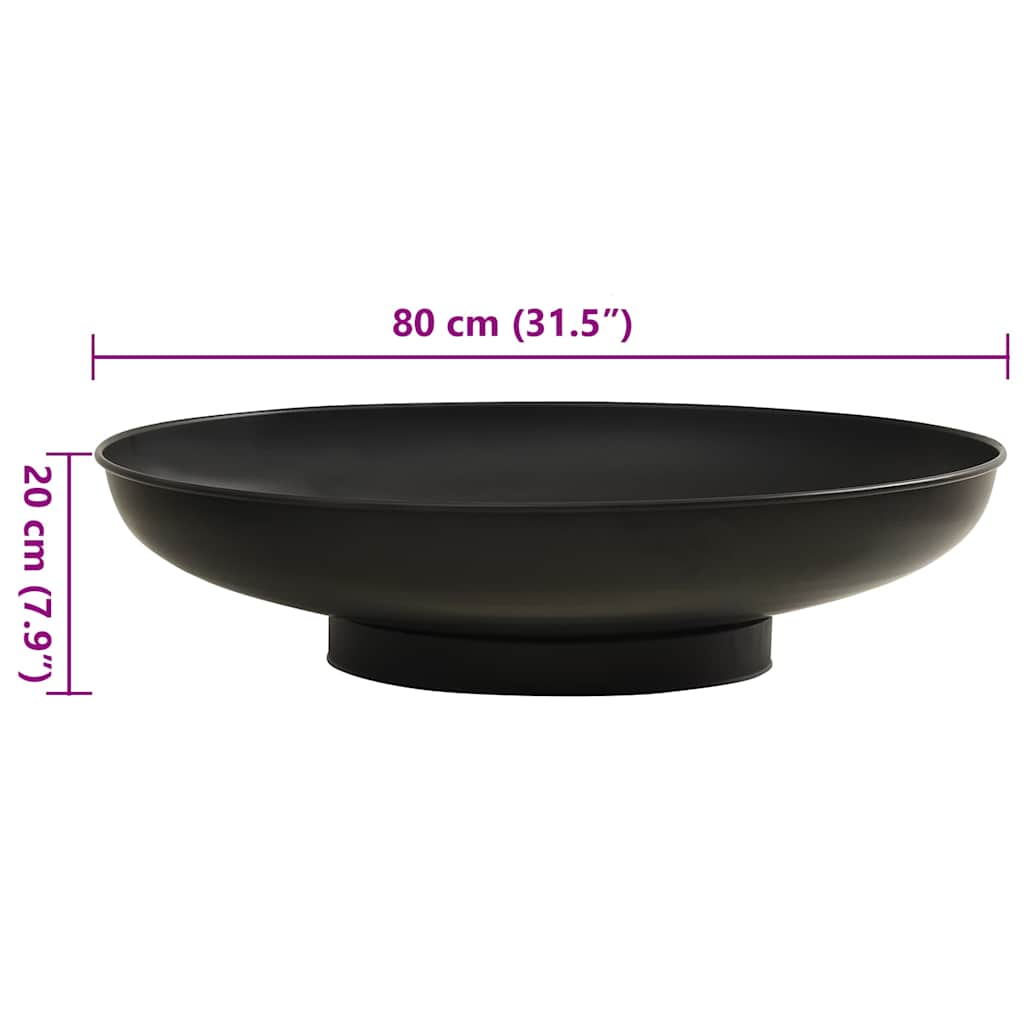 vidaXL Fire Pit 80 cm Steel - Black - Φ 80 x 20 cm