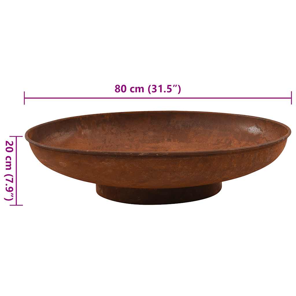vidaXL Fire Pit 80 cm Steel - Brown - Φ 80 x 20 cm