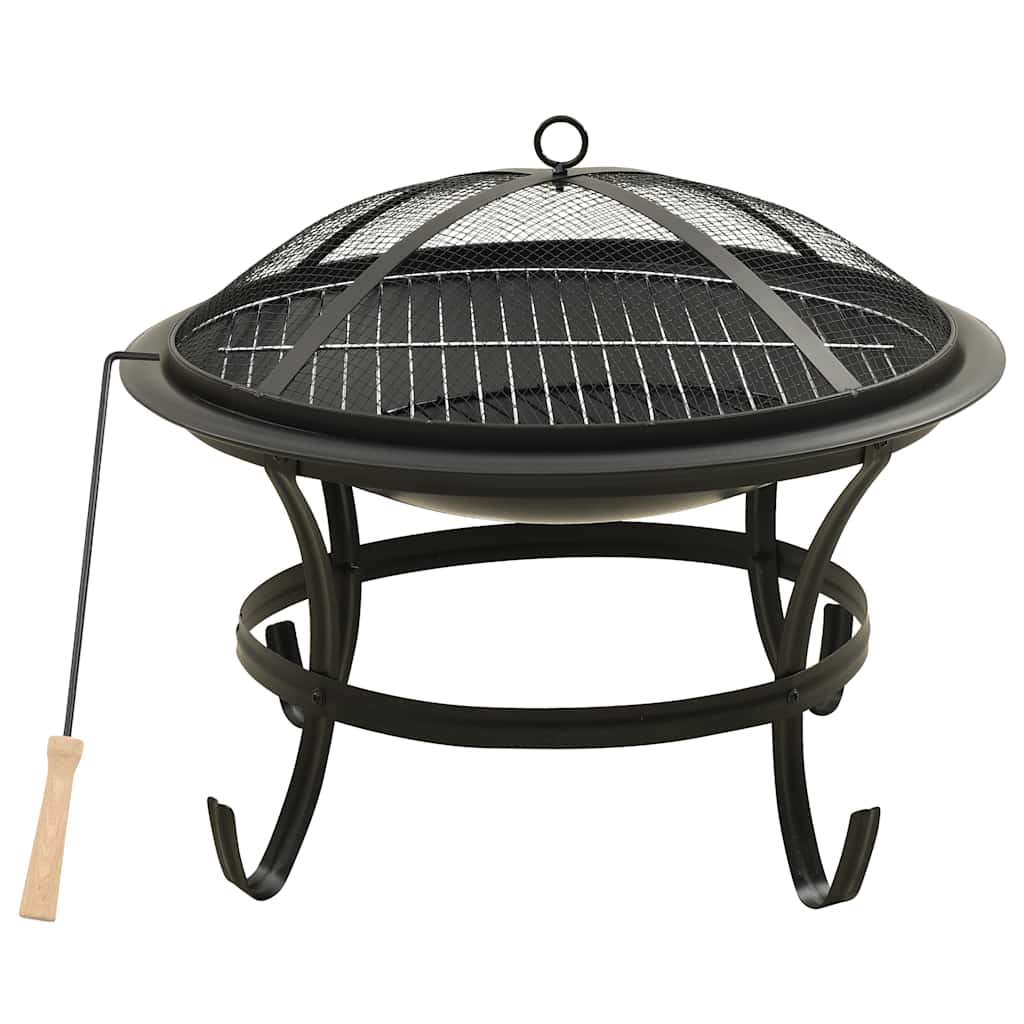 vidaXL 2-in-1 Fire Pit and BBQ with Poker 56x56x49 cm Steel - Black