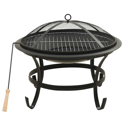 vidaXL 2-in-1 Fire Pit and BBQ with Poker 56x56x49 cm Steel - Black