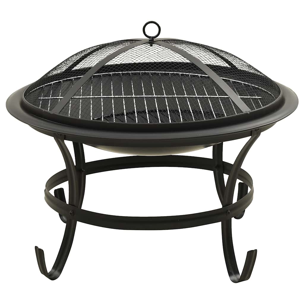 vidaXL 2-in-1 Fire Pit and BBQ with Poker 56x56x49 cm Steel - Black