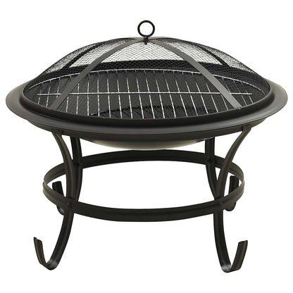 vidaXL 2-in-1 Fire Pit and BBQ with Poker 56x56x49 cm Steel - Black