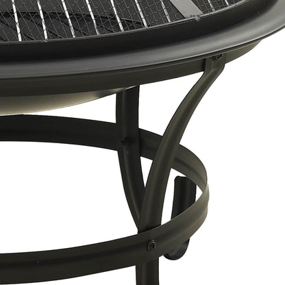 vidaXL 2-in-1 Fire Pit and BBQ with Poker 56x56x49 cm Steel - Black