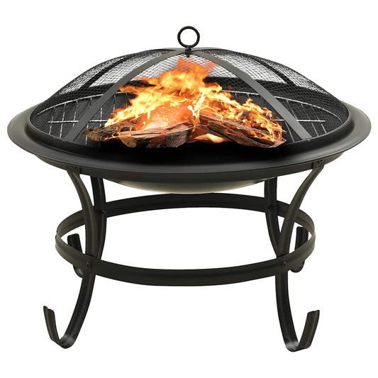 vidaXL 2-in-1 Fire Pit and BBQ with Poker 56x56x49 cm Steel - Black