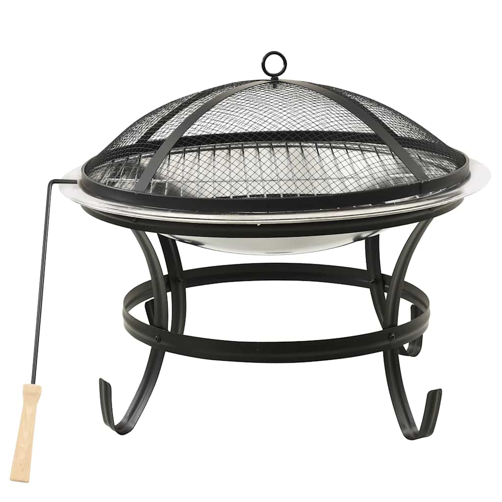vidaXL 2-in-1 Fire Pit and BBQ with Poker 56x56x49 cm Stainless Steel - Silver - 10586