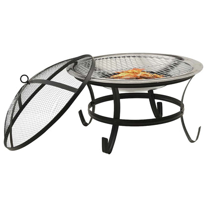 vidaXL 2-in-1 Fire Pit and BBQ with Poker 56x56x49 cm Stainless Steel - Silver - 10586