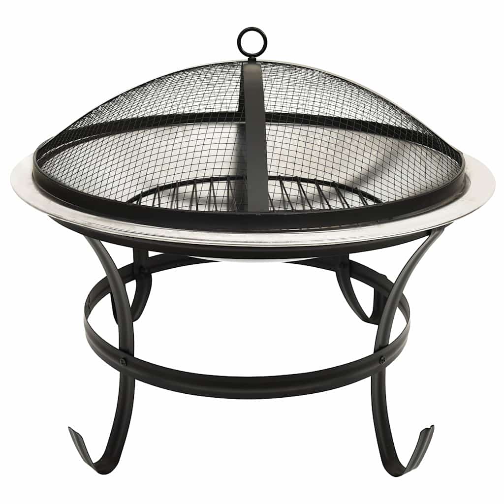 vidaXL 2-in-1 Fire Pit and BBQ with Poker 56x56x49 cm Stainless Steel - Silver - 10586