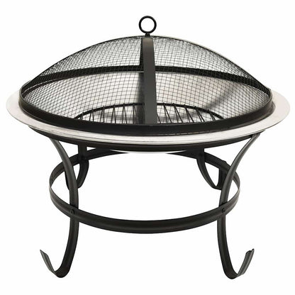 vidaXL 2-in-1 Fire Pit and BBQ with Poker 56x56x49 cm Stainless Steel - Silver - 10586
