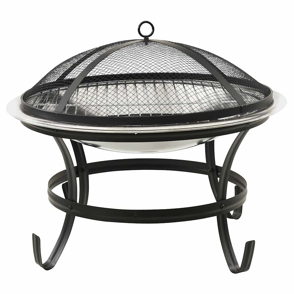 vidaXL 2-in-1 Fire Pit and BBQ with Poker 56x56x49 cm Stainless Steel - Silver - 10586