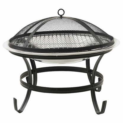vidaXL 2-in-1 Fire Pit and BBQ with Poker 56x56x49 cm Stainless Steel - Silver - 10586