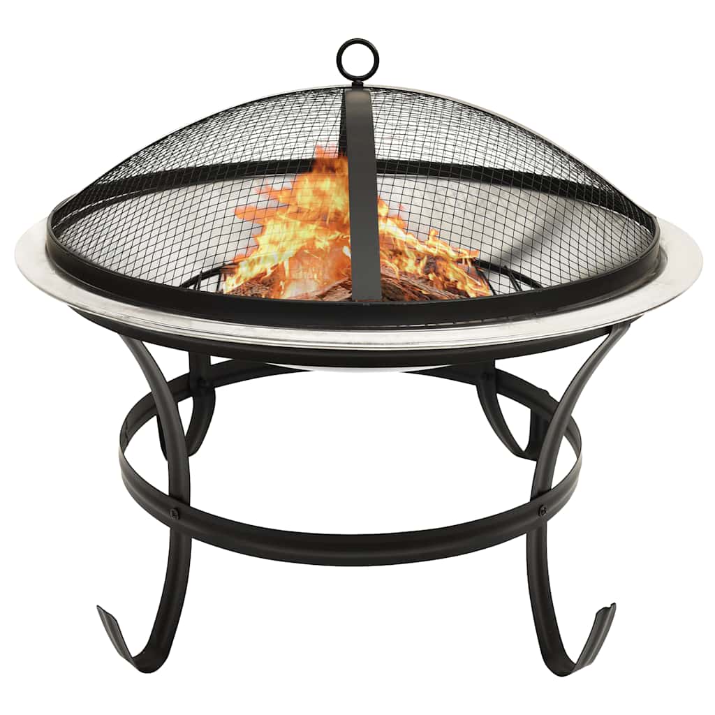 vidaXL 2-in-1 Fire Pit and BBQ with Poker 56x56x49 cm Stainless Steel - Silver - 10586