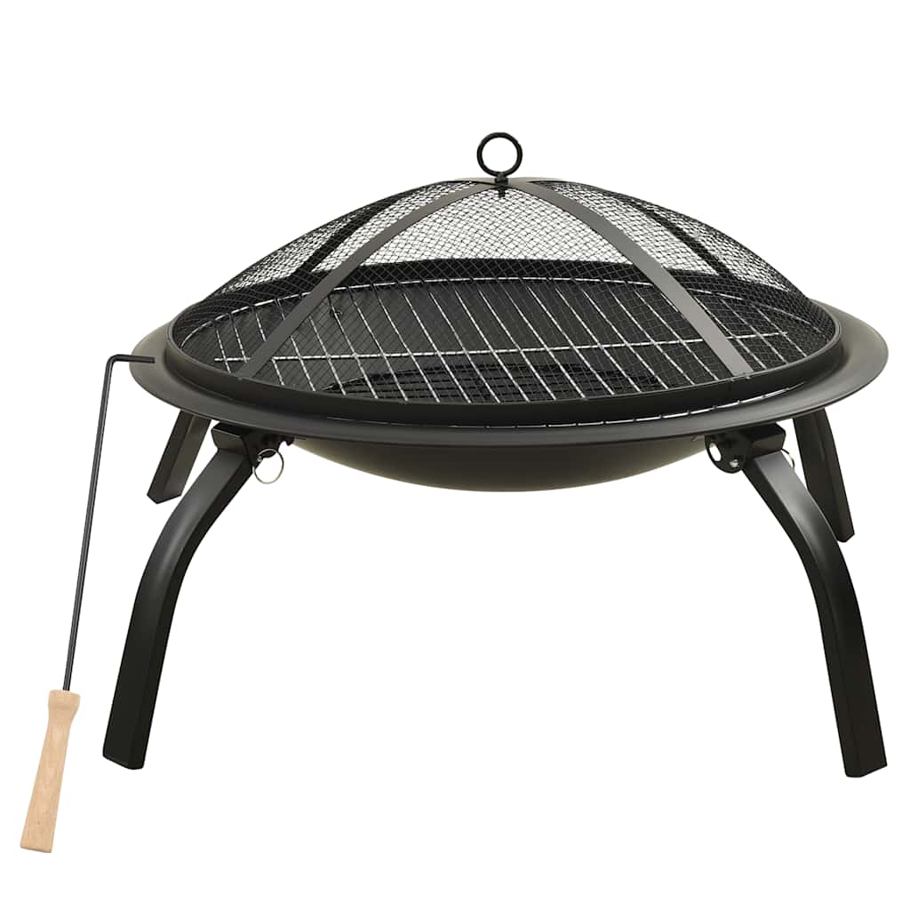 vidaXL 2-in-1 Fire Pit and BBQ with Poker 56x56x49 cm Steel - Black - 10543