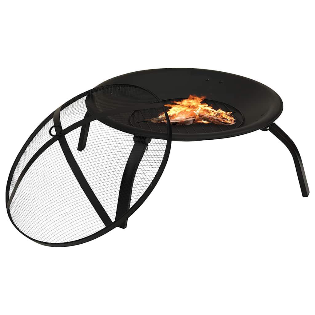 vidaXL 2-in-1 Fire Pit and BBQ with Poker 56x56x49 cm Steel - Black - 10543