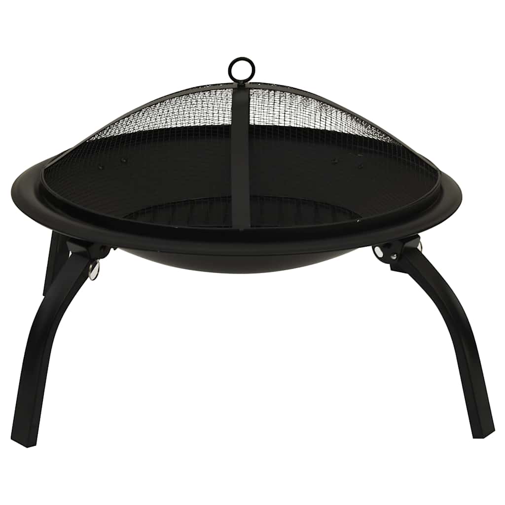 vidaXL 2-in-1 Fire Pit and BBQ with Poker 56x56x49 cm Steel - Black - 10543