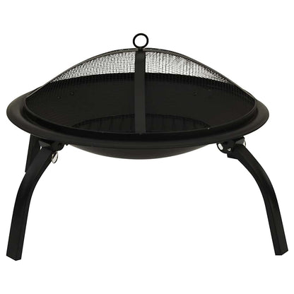 vidaXL 2-in-1 Fire Pit and BBQ with Poker 56x56x49 cm Steel - Black - 10543
