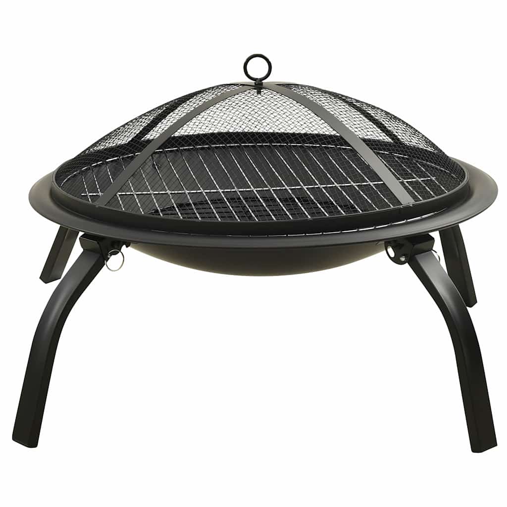 vidaXL 2-in-1 Fire Pit and BBQ with Poker 56x56x49 cm Steel - Black - 10543