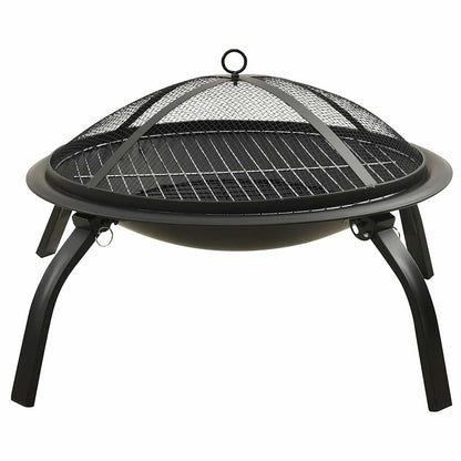 vidaXL 2-in-1 Fire Pit and BBQ with Poker 56x56x49 cm Steel - Black - 10543