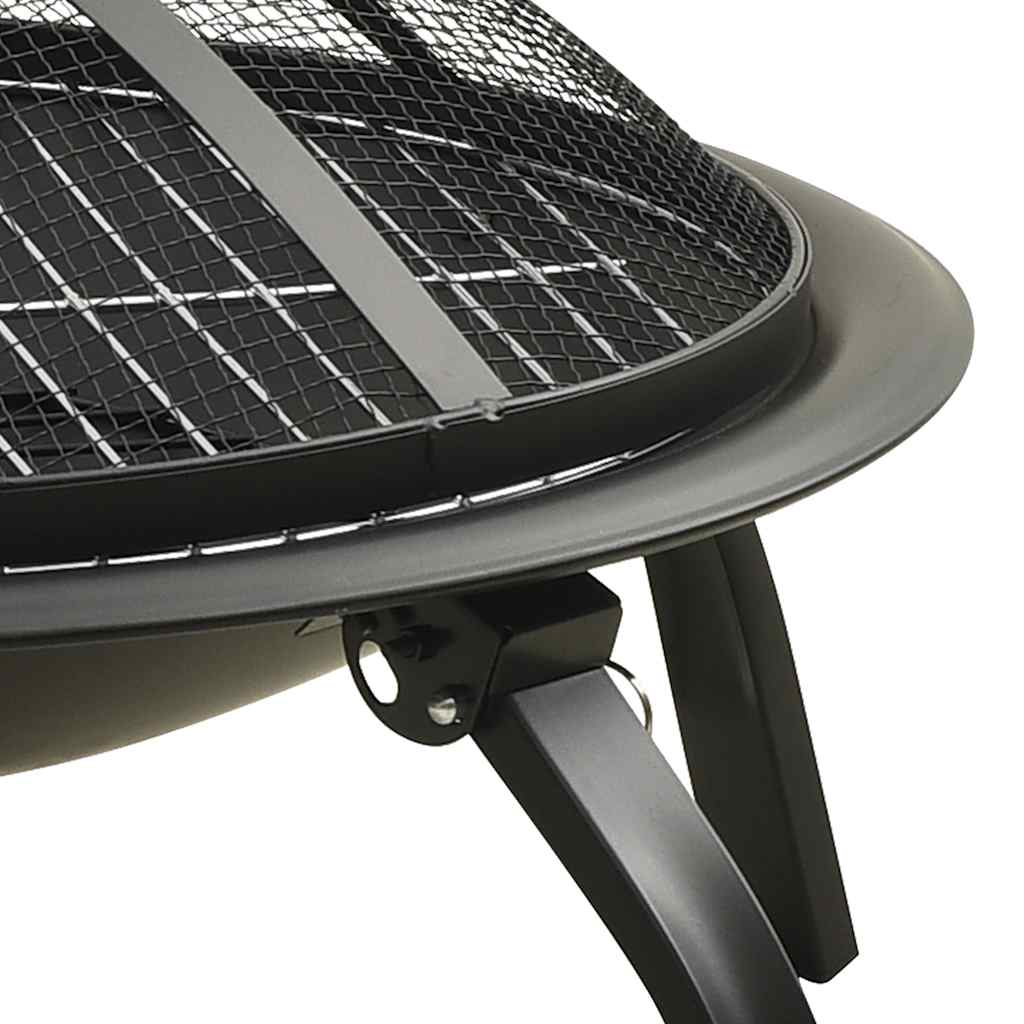vidaXL 2-in-1 Fire Pit and BBQ with Poker 56x56x49 cm Steel - Black - 10543