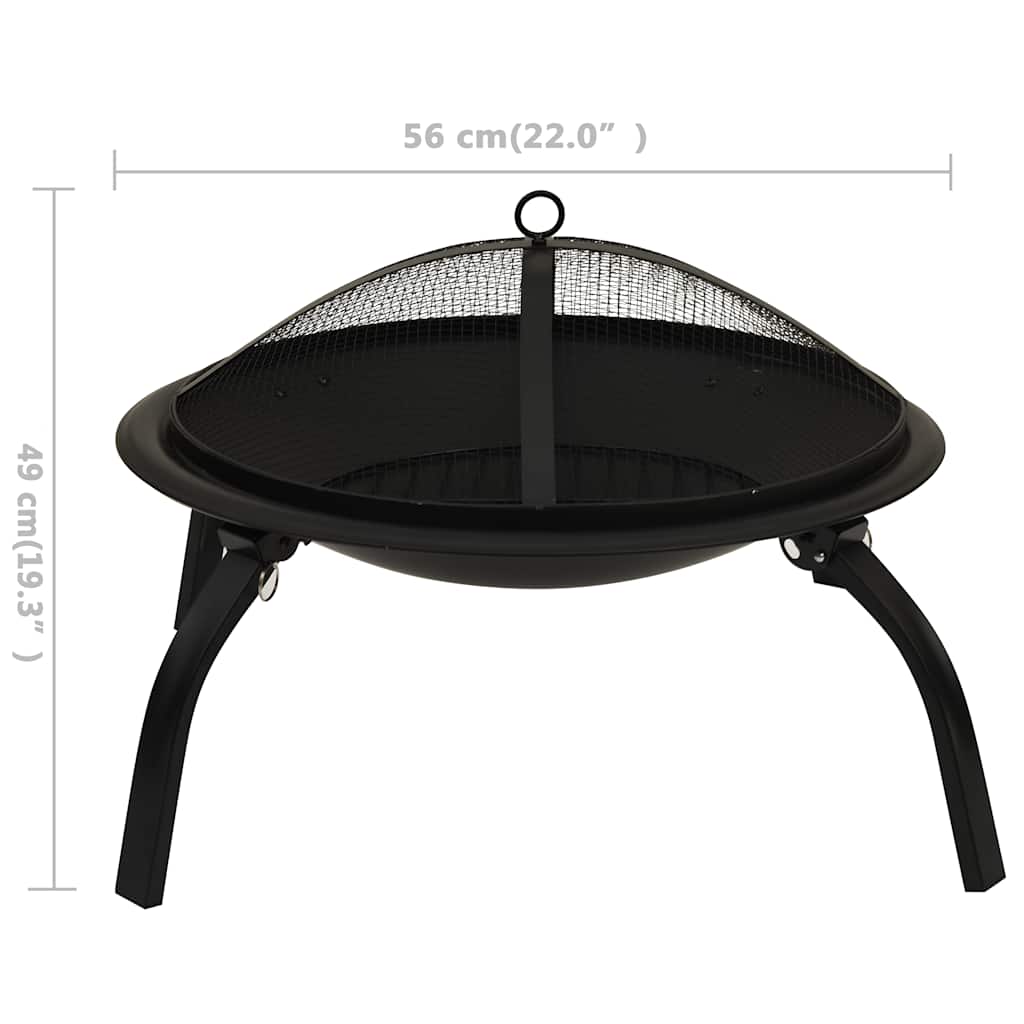 vidaXL 2-in-1 Fire Pit and BBQ with Poker 56x56x49 cm Steel - Black - 10543
