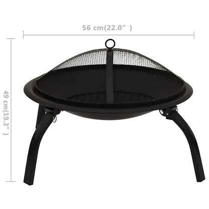 vidaXL 2-in-1 Fire Pit and BBQ with Poker 56x56x49 cm Steel - Black - 10543