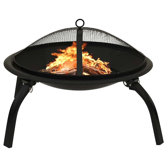 vidaXL 2-in-1 Fire Pit and BBQ with Poker 56x56x49 cm Steel - Black - 10543