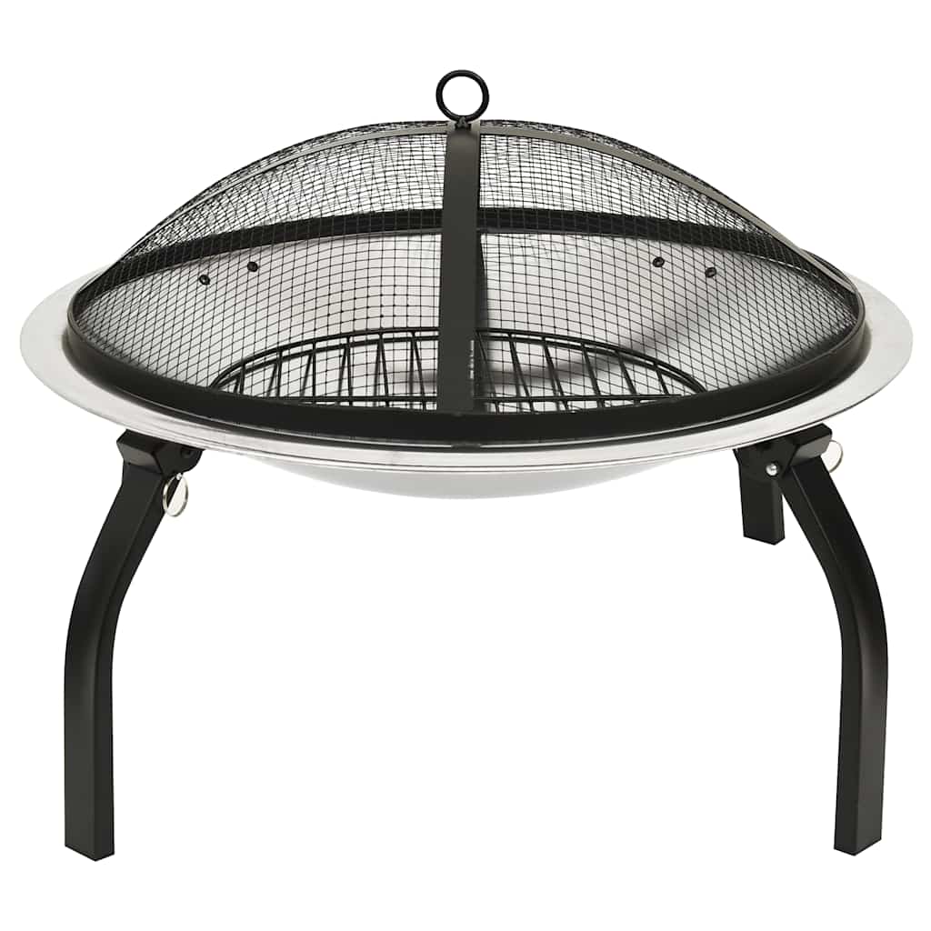 vidaXL 2-in-1 Fire Pit and BBQ with Poker 56x56x49 cm Stainless Steel - Silver