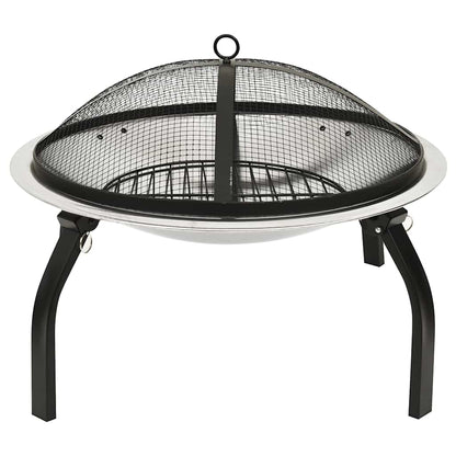 vidaXL 2-in-1 Fire Pit and BBQ with Poker 56x56x49 cm Stainless Steel - Silver - 10573