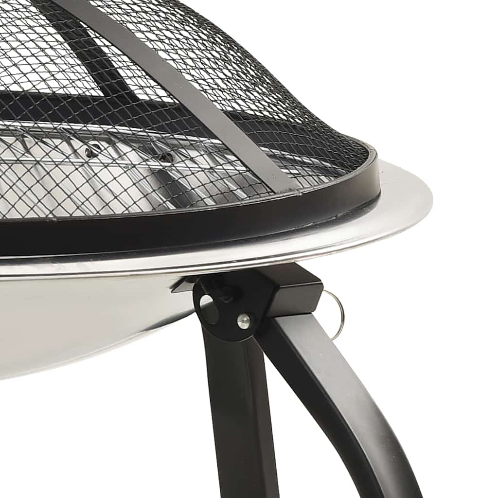 vidaXL 2-in-1 Fire Pit and BBQ with Poker 56x56x49 cm Stainless Steel - Silver
