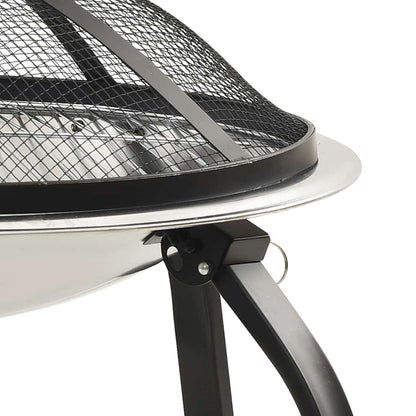 vidaXL 2-in-1 Fire Pit and BBQ with Poker 56x56x49 cm Stainless Steel - Silver