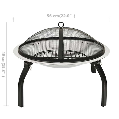 vidaXL 2-in-1 Fire Pit and BBQ with Poker 56x56x49 cm Stainless Steel - Silver - 10573