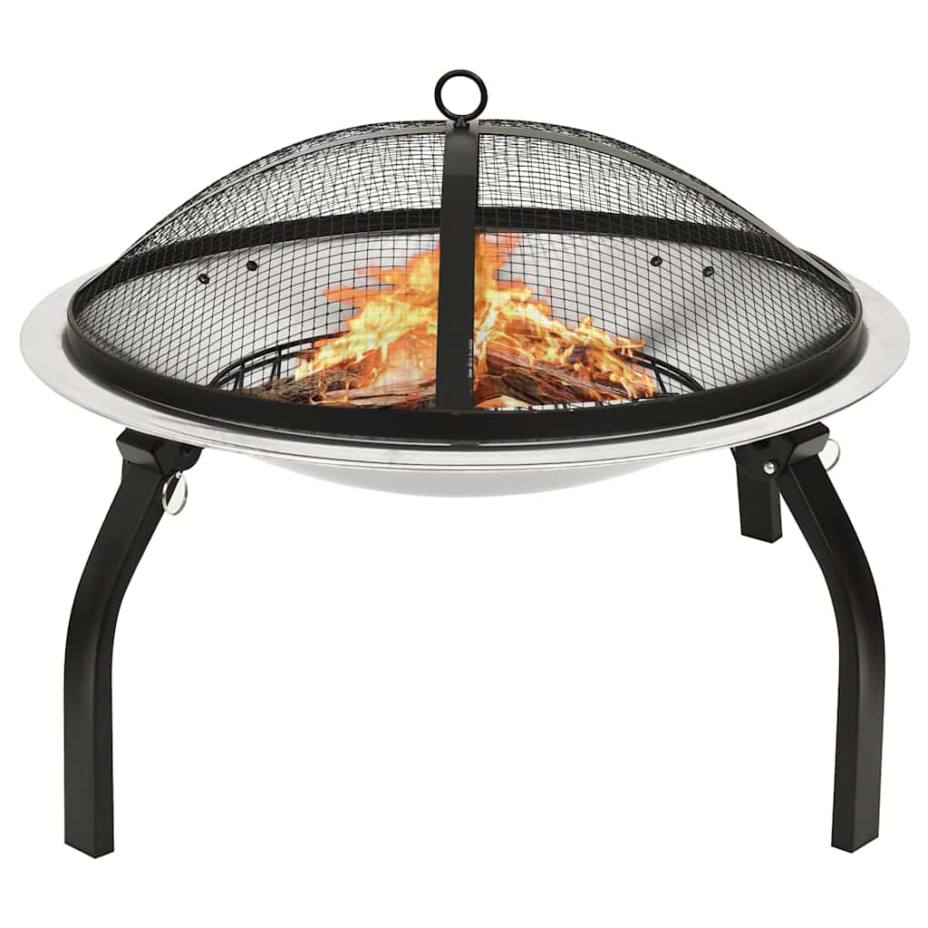 vidaXL 2-in-1 Fire Pit and BBQ with Poker 56x56x49 cm Stainless Steel - Silver - 10573
