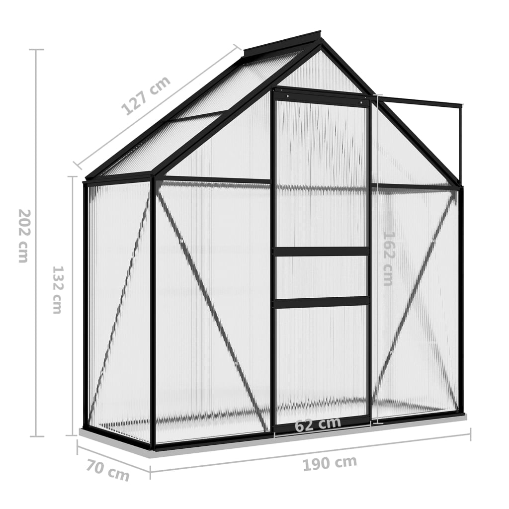 vidaXL Greenhouse Anthracite Aluminium 1.33 m² - 190 x 70 x 202 cm