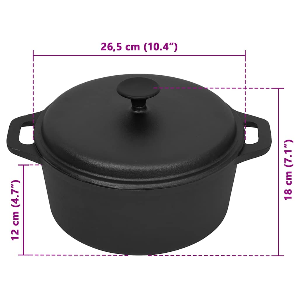 313362 vidaXL Pot Ø26,5 cm Cast Iron - Black - 26.5 x 26.5 x 18 cm